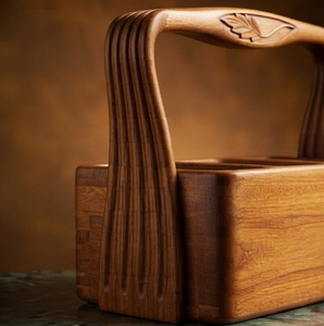 Caddy en bois sculpté à la main de haute qualité, style moderne, export Inde, décoration de table contemporaine pour la maison - Product Image 5