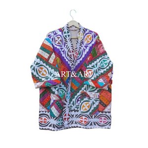 Robe Kimono Kantha 100% Coton Ethnique Imprimé Fleurs Magnifiques Fait Main, Peignoir de Nuit, Vêtement de Plage pour Femme – Vente en Gros - Product Image 3