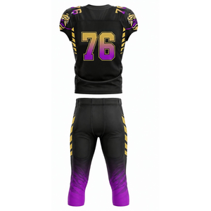 Conjunto de Uniforme de Fútbol Americano Personalizado para Hombre, Color Negro con Degradado Morado, Número 76, Cuello en V, Transpirable - Product Image 6