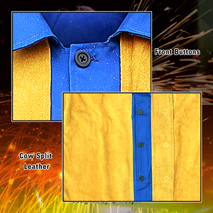เสื้อแจ็คเก็ตหนังกลับสีเหลืองน้ำเงิน ทรงปกติ สำหรับงานโรงงาน ชุดป้องกันอันตรายจากไฟ - Product Image 5