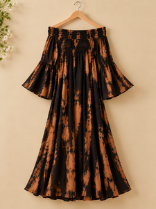 Off The Shoulder Tie Dye Maxi <b>Dress</b> Women Boho Lantern Sleeve Loose Chiffon Summer <b>Beach</b> <b>Long</b> <b>Dress</b> Elastic Waist Flared Hem - Product Image 2