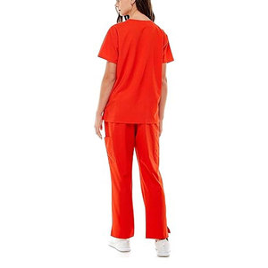 Ensemble de blouses médicales rouges pour femmes, haut à manches courtes et col en V, pantalon droit, uniformes d'hôpital, mélange coton et polyester - Product Image 3