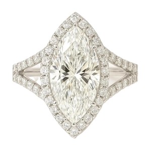 Anillo de Boda de Oro Sólido 10K 14K 18K con Diamantes Cultivados en Laboratorio y Moissanita, Corte Marquesa y Redondo, con Halo y Vástago Dividido, Venta al por Mayor - Product Image 1