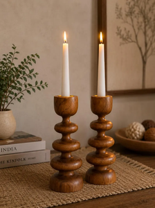 Porte-bougies coniques en bois faits à la main, décoration rustique pour table à manger, porte-bougies en bois naturel par B H Brothers - Product Image 3