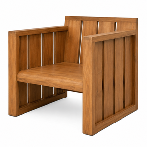 Chaise de jardin d'extérieur confortable, durable, en teck massif, imperméable, avec cadre à lattes verticales larges |   Fauteuil de patio moderne pour villa - Product Image 1