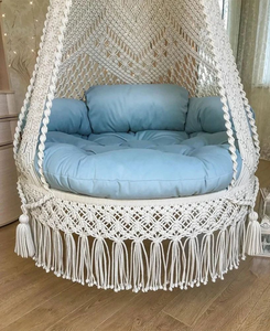White 72" Boho Macrame Hanging <b>Swing</b> Chair Cotton Hanging Seat with Cushion Indoor Outdoor Patio Lounge Chair - Product Image 1