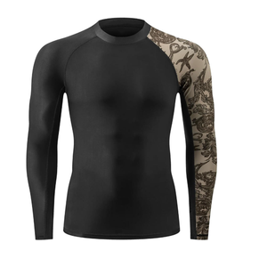 Full Sleeve Quick Dry Polyester <b>Compression</b> <b>Shirt</b> Men's <b>Black</b> Long Sleeve Rash Guard Custom Printed Right Sleeve Rash Guard - Product Image 1