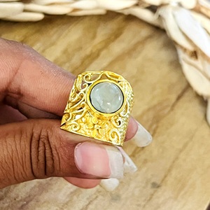 Vintage Style Boho Gemstone <b>Ring</b> Vintage Brass <b>Rings</b> Women 18k Gold Plated Filigree Wide Band <b>Statement</b> for Wholesale/OEM/ODM - Product Image 6