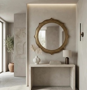 <b>Hand</b> wicker Bone Inlay rattan Round Scalloped decorative wall <b>mirror</b> for bedroom bathroom Best price - Product Image 2