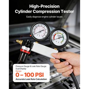 Kit d'outils de diagnostic automobile, testeur de compression des cylindres du moteur avec manomètre 0-100 PSI, 4 adaptateurs, 2 mètres de testeur de fuites - Product Image 2