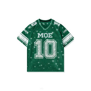 Maillot de football américain en maille à strass pour femmes, col en V, numéro 10 en cristal, uniforme d'équipe personnalisé, production en gros OEM - Product Image 3