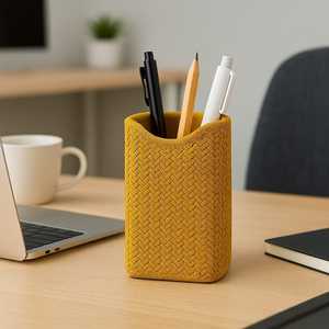 Porte-stylos rond en rotin tressé à la main |   Organisateur de bureau en canne naturelle écologique |   Porte-papeterie durable pour le bureau et la maison - Product Image 4