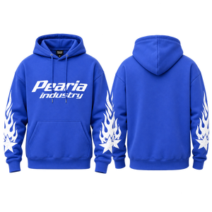 Blue Custom Logo Hooded <b>Pullover</b> Tracksuit <b>Jacket</b> <b>Men</b> Cotton Fleece Hoodie Streetwear Sweatshirt for Winter - Product Image 3