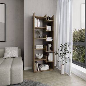 Clover 67\" Tall Free-standing 6 Tier Dark <b>Walnut</b> <b>Bookcase</b> for Home Office & Living Room Storage Cabinet Bookshelf - Product Image 1
