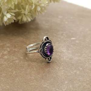 Handmade <b>925</b> Sterling <b>Silver</b> Natural Amethyst <b>Ring</b> Vintage Oval Purple Gemstone <b>Ring</b> Boho Ethnic Filigree Statement Jewelry - Product Image 2