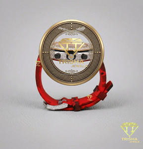 High End Luxury Men’s Watch With <b>Chronograph</b> Dial Gold Tone Case Red Strap Sparkling Detail Fashion Wristwatch For Wholesale - Product Image 3