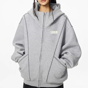 Sudadera con Capucha y Cremallera Oversize para Mujer Squf Sports, Gris Sólido, Tejido de Algodón Transpirable, Diseño con Bolsillo Frontal con Logotipo, Invierno - Product Image 1