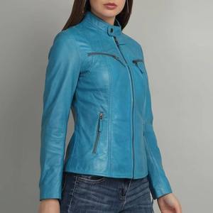 Chaqueta de cuero acolchada de alta calidad para mujer, de piel de oveja auténtica, con cremallera frontal y logo, estilo moda, venta al por mayor - Product Image 5