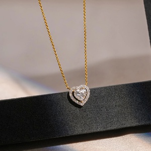 Collar con Colgante de Zirconia en Forma de Corazón, Cadena de Eslabones Chapada en Oro de Dos Tonos, Joyería Halo para Mujer, Regalo para Fiesta - Product Image 3