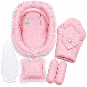 Portable Quality Baby Lounger Nest Soft Cotton 300tc Polka Dot Newborn Bed Set Infant Sleeping Cushion <b>Pillow</b> Bolster Swaddle - Product Image 5