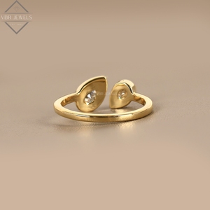 Anillo Abierto de Lujo con Doble Perla de Diamante en Oro Amarillo con Engaste de Bisel, Joyería Nupcial Moderna para Mujer, Regalo de Aniversario - Product Image 2