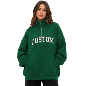 OEM Custom Oversized Green Quarter Zip Hoodies Women High Neck <b>Stand</b> Collar Fleece Pullover Heavyweight <b>Drop</b> Shoulder Sweatshirt - Product Image 3