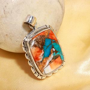 Pendentif en argent, cuivre et turquoise, motif huître barbelée bleue, design attrayant, forme coussin mignonne, pour la création de bijoux - Product Image 2