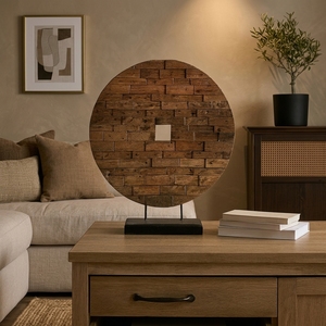 Statue ronde en bois ornement Sculpture d'art en bois fait à la main pour dessus de table accessoires de décoration de la maison - Product Image 6