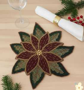 Ensemble de sets de table en forme de poinsettia perlé, écologiques, en polyester/coton, personnalisables, décoration de table de Noël, 14 pouces - Product Image 2