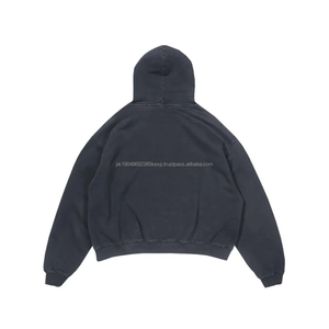 Top Selling Regular Fit Cropped Solid Winter Men's 600G Cotton Fleece Breathable Quick Dry Stone Wash Black Hoodie - Product Image 3