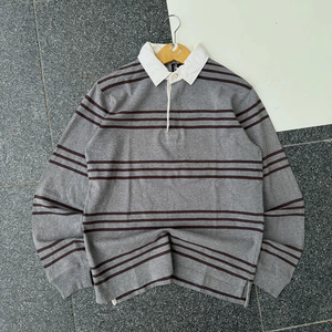 Camiseta de Rugby de Algodón Grueso de 240 GSM, Azul y Blanco con Paneles Horizontales, Manga Larga, Logotipo Personalizado, Camisetas de Polo de Rugby para Hombre - Product Image 2