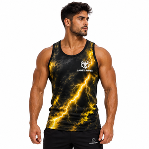 Camiseta Deportiva Personalizada con Estampado 3D de Rayos para Hombre |   Chaleco Deportivo Sublimado para Fisicoculturismo |   Ropa Deportiva sin Mangas para Entrenamiento Físico - Product Image 2