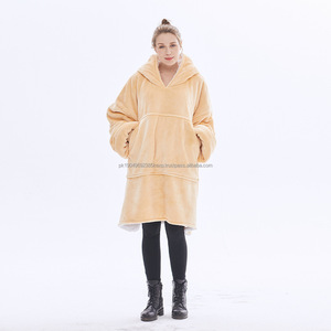 Manta personalizable de lana de cordero de gran tamaño con capucha, diseño forrado de patrón sólido, ropa informal para el hogar, manta con capucha perezosa con bridas - Product Image 3