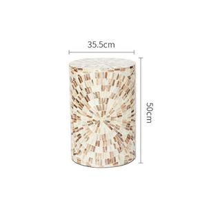 Luxury Mosaic Cylinder Side Table <b>Stools</b> Mother of Pearl Elegant Handcrafted Shell Inlay <b>Wooden</b> Furniture Interior - Product Image 3