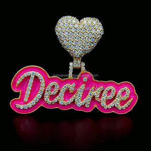 925 argent personnalisé Moissanite rose émail lettre pendentif avec coeur caution glacé diamant Style parfait cadeau d'anniversaire pour les femmes - Product Image 1