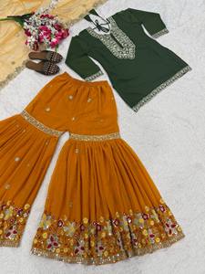 Ensemble Sharara en Faux Georgette Vert Zardosi à Imprimé Numérique avec Dupatta pour Femme – Tenue Indienne pour Mariage, Fête et Festival - Product Image 2