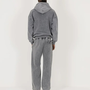 Ensemble sweat à capuche et pantalon pour homme TAXES INDUSTRY, couleur unie, en coton French Terry, décontracté, pour l'automne, coupe oversize, avec fermeture éclair sur le devant - Product Image 2