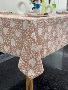 Handmade Hand Block Printed 100% Cotton <b>Square</b> <b>Tablecloth</b> Modern Floral Design Custom Sizes Table Cover for Dining Parties - Product Image 4