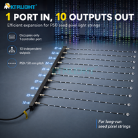 Barre de distribution de pixels LED à 10 ports, 1 entrée 10 sorties, Hub RGB adressable 12V pour projets de lumières matricielles suspendues sur scène