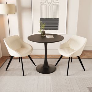 Tavolo da pranzo Tulip in MDF nero da 31,5 pollici con 2 sedie decorative in pelle sintetica e 4 gambe in metallo nero, set da sala da pranzo - Product Image 1