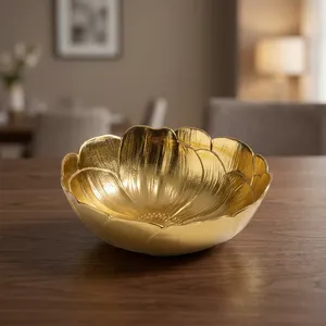 Decorative Gold Plated Aluminium Round <b>Bowl</b> with Floral Design Fruit <b>Salad</b> <b>Serving</b> <b>Bowl</b> Table Centerpiece Home Decor - Product Image 6