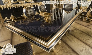 เฟอร์นิเจอร์ห้องรับประทานอาหารสไตล์ราชวงศ์ สีดำทอง ขัดเงา ผลงานชิ้นเอก โต๊ะรับประทานอาหารสีดำทอง แกะสลักลายทองดำ เฟอร์นิเจอร์ห้องรับประทานอาหาร - Product Image 2