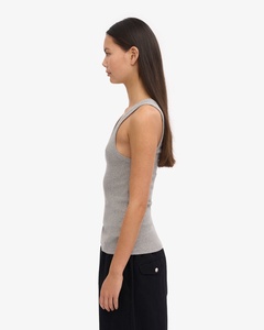 Women's Cream Knitted Tank <b>Top</b> Scoop Neck Solid Color Casual Wear Breathable Regular Length 100% Cotton - Product Image 3