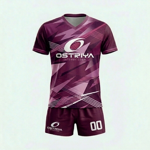 ชุดวอลเลย์บอลชายดีไซน์ล่าสุด สีพื้น พิมพ์ลายดิจิทัล แห้งเร็ว คอวี แขนสั้น โพลีเอสเตอร์ 100% ปักชื่อทีมด้านหน้าได้ - Product Image 1