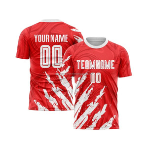 Custom Sublimated <b>Soccer</b> Jersey Red White Team Name Number Moisture Wicking Short Sleeve Regular Fit Adult Unisex Apparel - Product Image 1