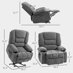 Charcoal Gray Electric <b>Recliner</b> Chair with Vibration Massage Heat Quick Assembly Side Pockets Power Lift-<b>Recliner</b> - Product Image 3