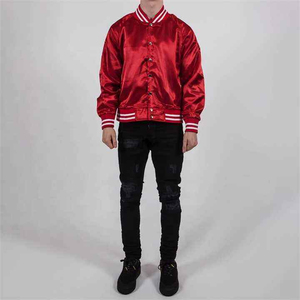 Satin <b>Varsity</b> <b>Jacket</b> <b>Men's</b> Windproof Waterproof Breathable Autumn Stand Button Closure Plain Dyed <b>Men's</b> <b>Jackets</b> - Product Image 4