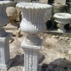 Urne de jardin classique en marbre blanc sculpté à la main, écologique, durable, de style vintage, pour la maison et le jardin, avec piédestal, pour fleurs d'extérieur - Product Image 1