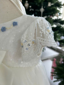 Robe de soirée pour enfant, blanche, sans manches, ornée de cristaux et de sequins, broderie à la main, pour occasions spéciales, coupe ample, multi-couches, longueur genou - Kid-Suli - Product Image 4