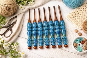 Attractive High-quality Durable Eco-Friendly Belladec Resin <b>Crochet</b> <b>Hooks</b> Handmade Luxury Colorful Blue Customized Shape Hand - Product Image 2